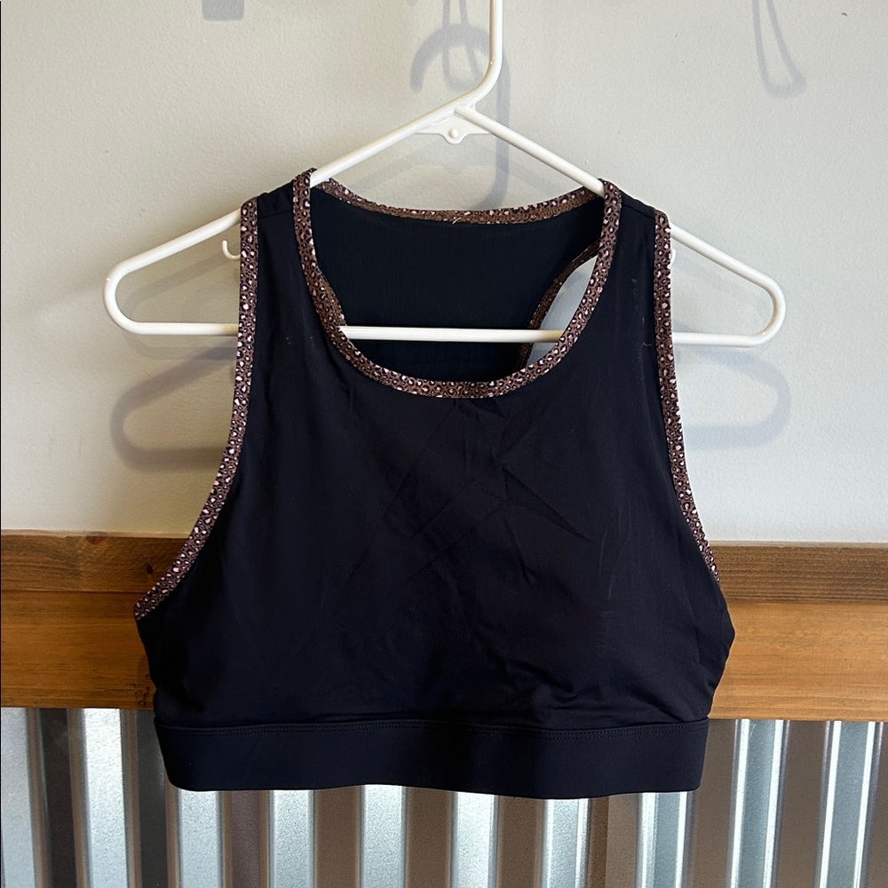 Fabletics Black Sports Bra with Glitter Trim